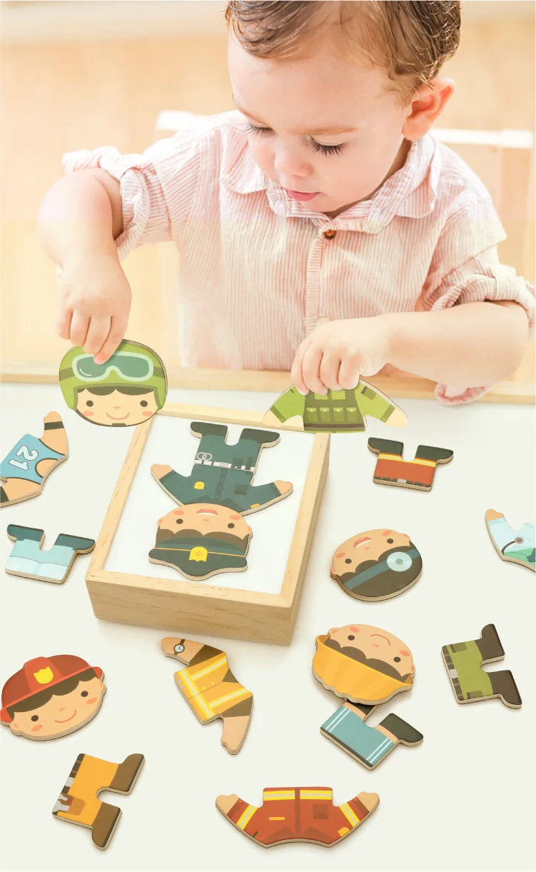 Magnetic Cartoon Bear Change Clothes Children Wooden Toy Puzzles Kids Educational Dress Changing Jigsaw Puzzle Toys For Children