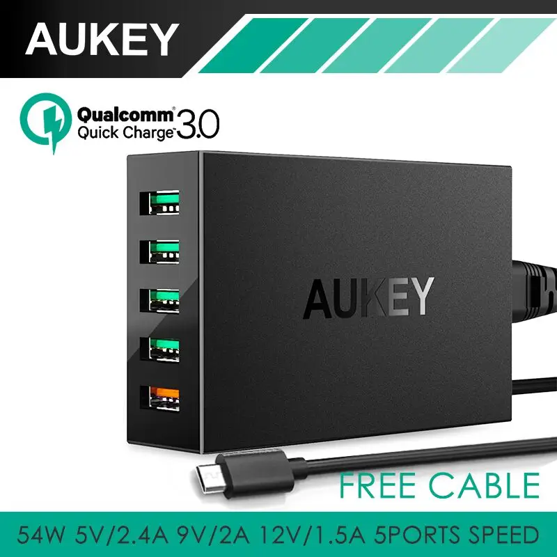AUKEY 5-Порты и разъёмы USB Зарядное устройство Quick Charge 3.0 станция с Micro-USB кабель для