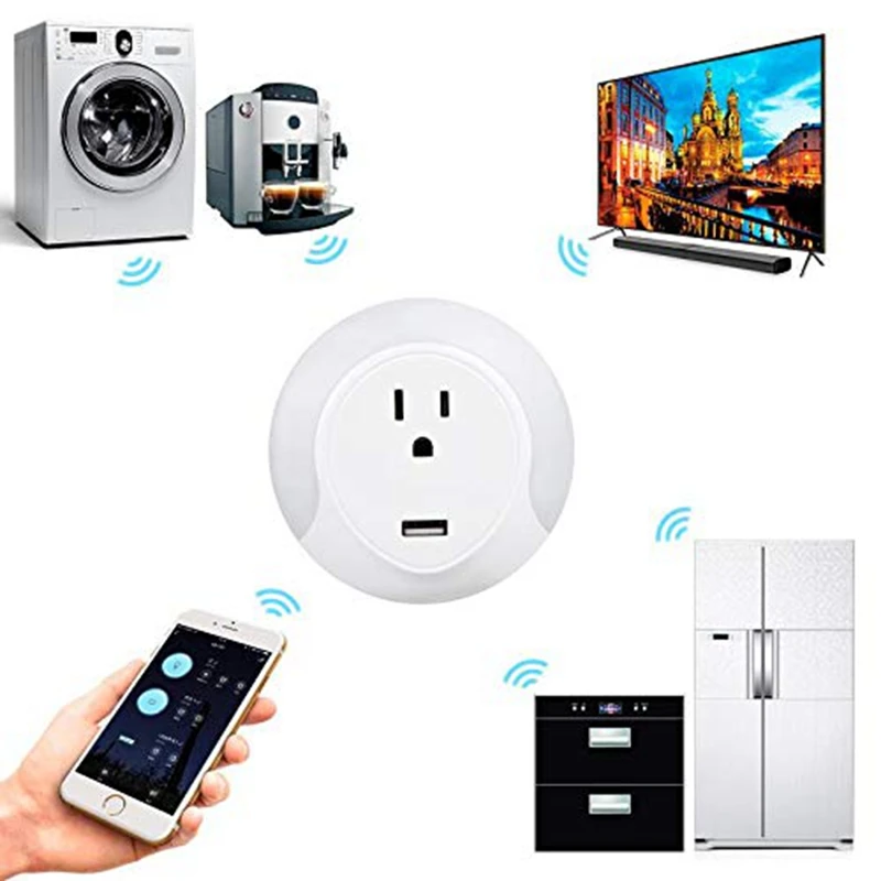 Светодиодный ночник Smart Wifi Socker с 5V Usb зарядным портом работает для Alexa Google Assistant Us