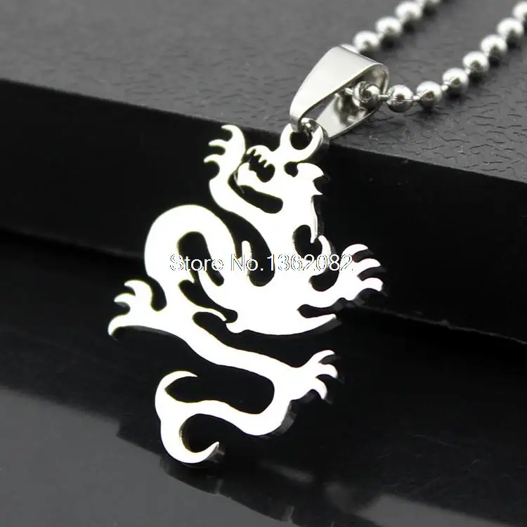 Модные Серебристые Нержавеющая сталь Дракон Тотем Кулон Бусы Цепочки и ожерелья