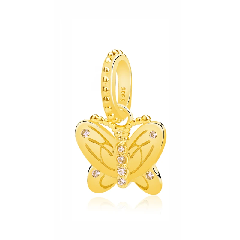 Butterfly 925 пробы серебряный шарм из бисера пчела любовь талисманы предохранительный цепной зажим золото подходит Pandora Браслеты для женщин Diy ювелирные изделия - Цвет: Butterfly