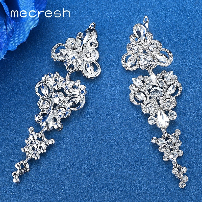 Mecresh великолепная люстра свадебные длинные серьги для женщин серебряного цвета
