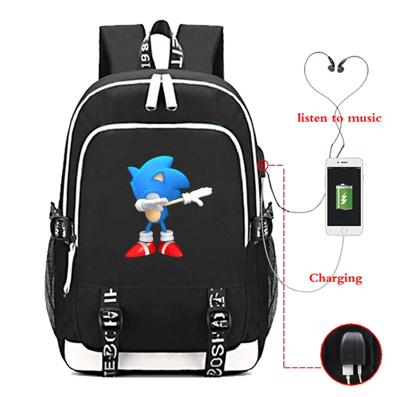 Sonic зубная щётка USB заряд рюкзак для учеников, мальчиков и девочек сумки модные школьные сумки для подростков повседневные Для мужчин Для женщин подростков распылитель ранцевого типа для с