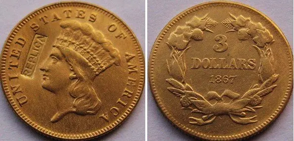 

$3 Золотая монета 1867 копия монет