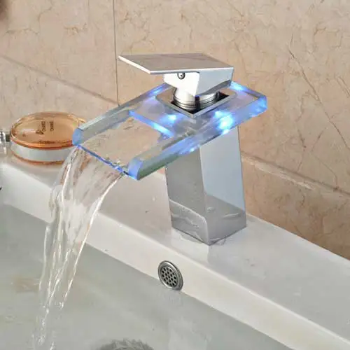 Chrome Faucet A Роскошный,, светодиодный, меняющий цвет кран для раковины, для ванной комнаты, настенное крепление, водопад, стеклянные смесители, хромированная отделка - Цвет: Chrome Faucet A