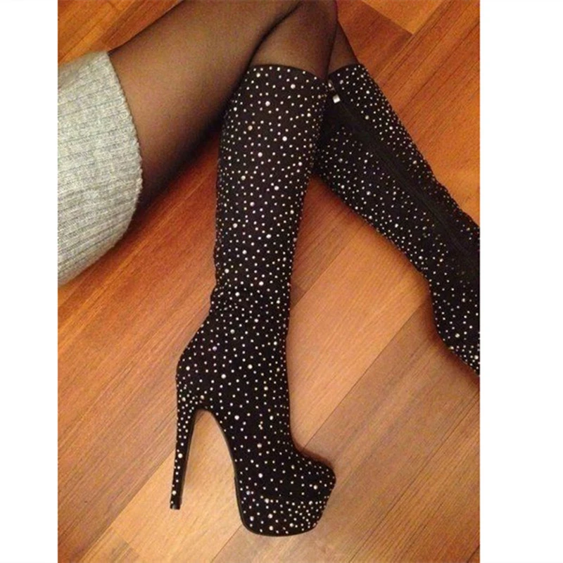 Женские сапоги до колена на платформе с круглым носком большие размеры 4-20 | Обувь