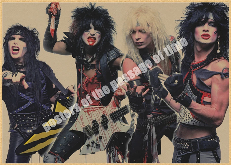 Motley Crue винтажная Ретро рок-группа музыкальная гитара матовая крафт-бумага античный плакат Настенная Наклейка домашний декор - Цвет: Черный