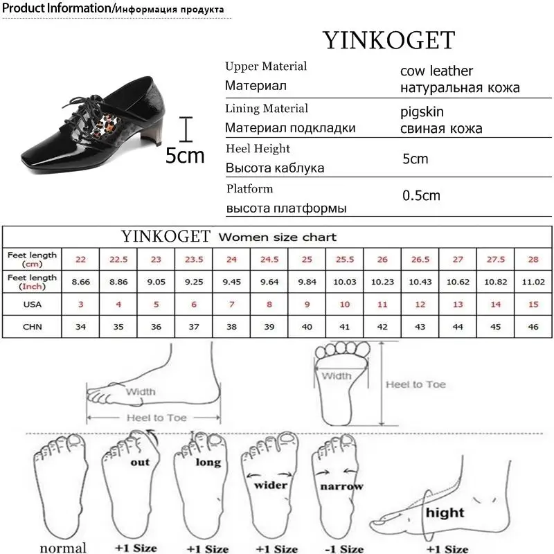 YINKOGET/Высококачественная женская обувь из натуральной кожи на высоком квадратном