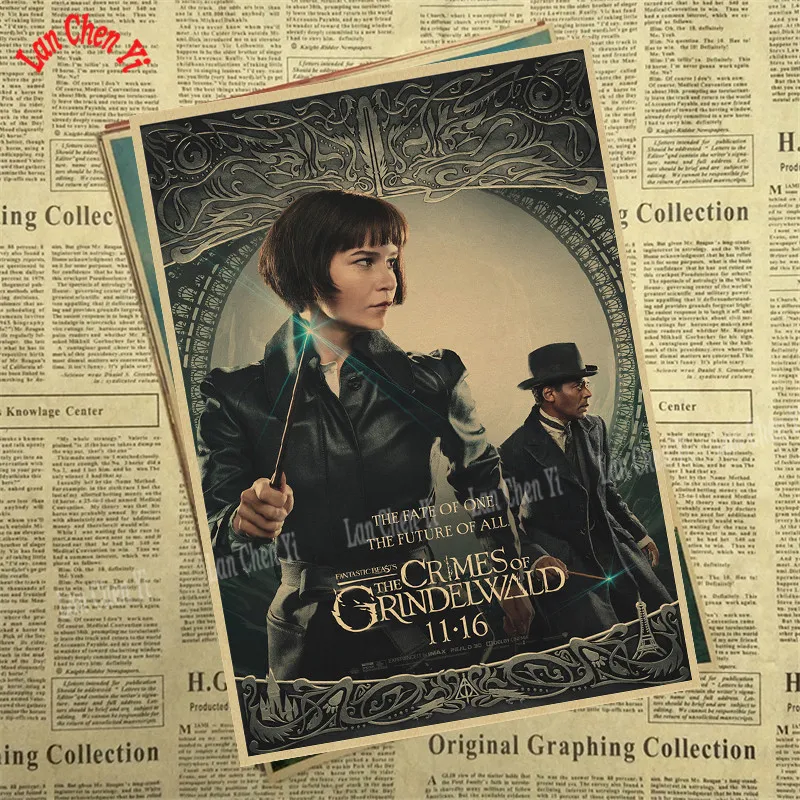 Фантастические звери: плакат из крафт-бумаги "The Crime of Grindelwald" для украшения дома, декоративная печать на стену - Цвет: Светло-серый