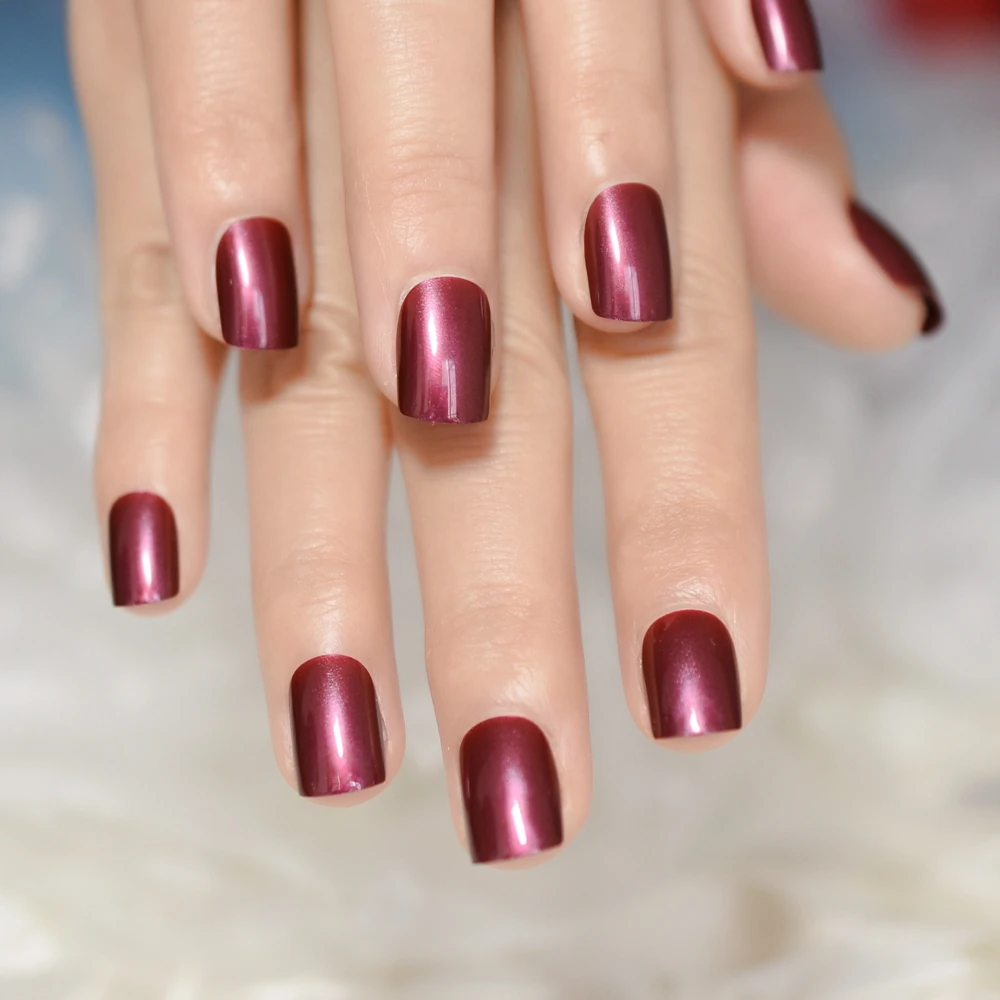 VioletRed поддельные ногти глянцевый УФ-гель Faux Ongles Средний размер нажмите на маникюр с клейкими вкладками 24/мешок