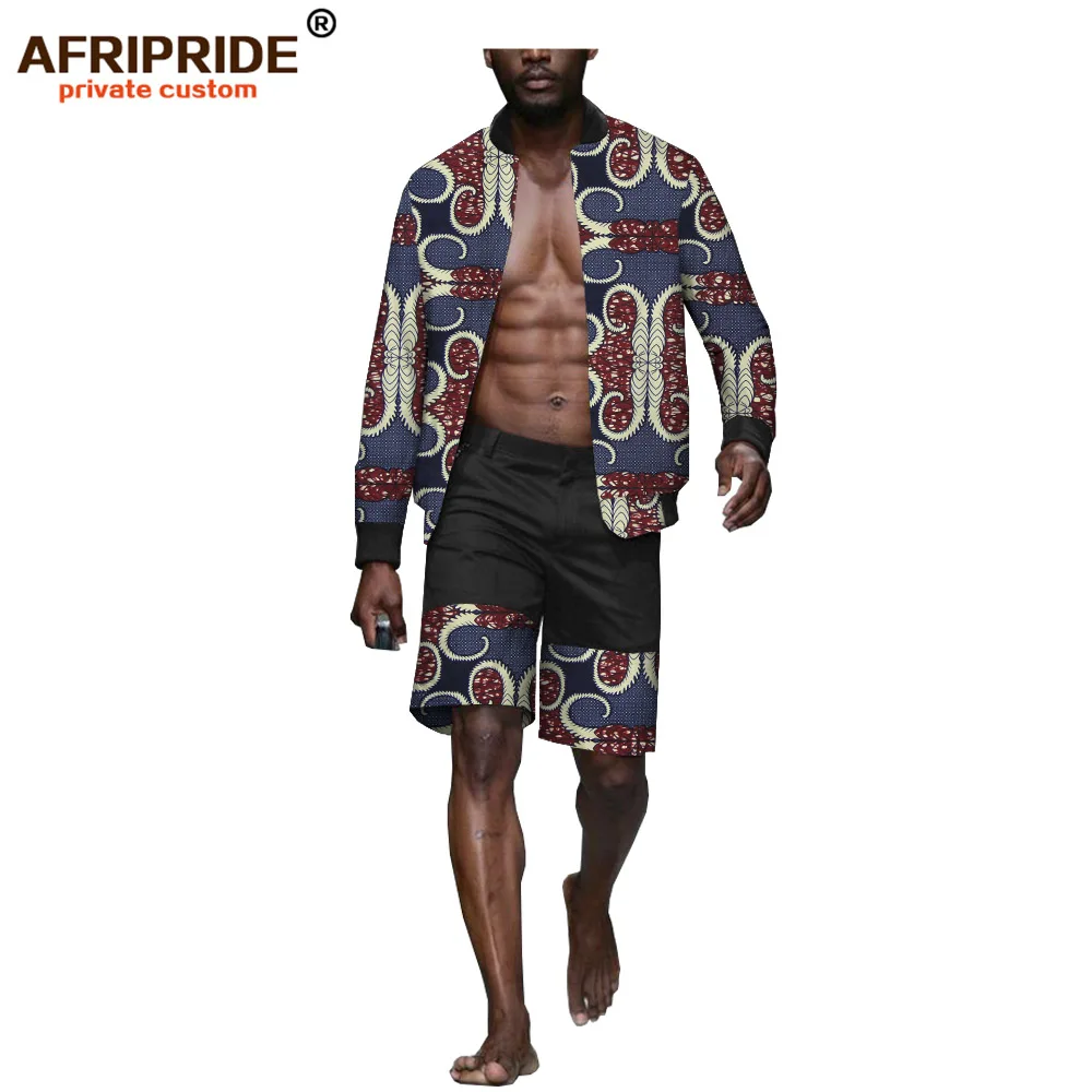 AFRIPRIDE, Африканский летний мужской повседневный костюм, гавайская рубашка с коротким рукавом+ короткие штаны, Дашики, принт, vestidos A1916001 - Цвет: 389J