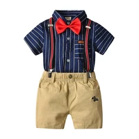 2019 boys clothing sets children gentleman tie blouse overalls shorts outfits suit kids birthday party shirt pants clothes set