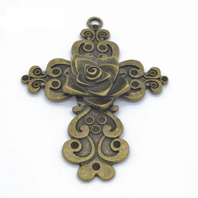 

5PCS 104x78mm Antique Silver/Antique Bronze Rose Crosses Charm Pendants For Jewelry Making