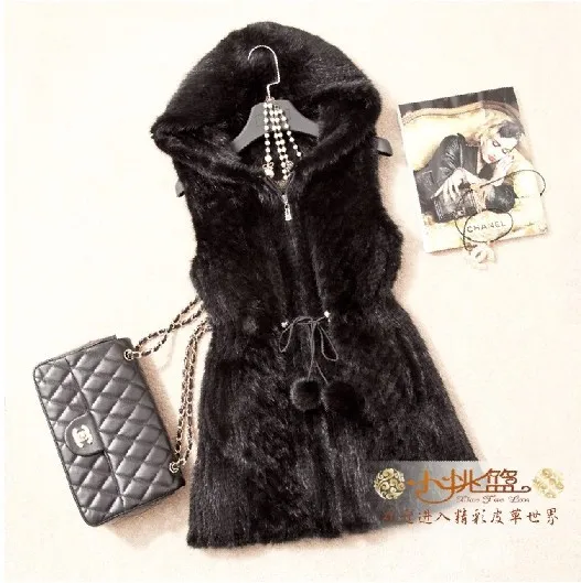 2017 осень-зима Для женщин натуральная вязаной норки Мех жилет с капюшоном леди