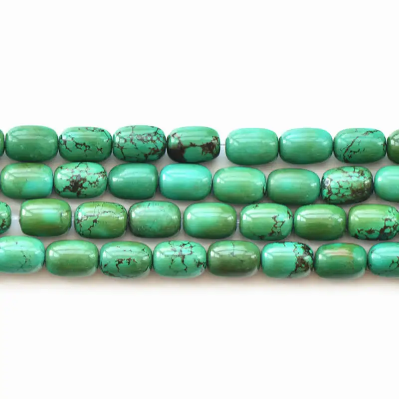 10 бусин Тибет обработанная Натуральная Зеленая Бирюза баррель бусины TSB0140|beads
