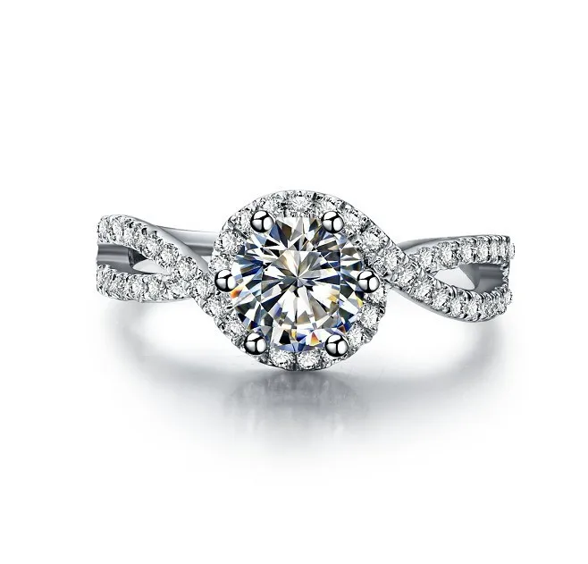 

Au750 18 К кольцо из белого золота 1Ct круглой огранки D Цвет кольцо с бриллиантом для Для женщин в прикосновении золотые украшения