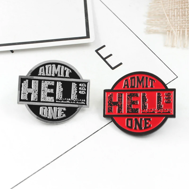 Эмалированная брошь в стиле панк с надписью Hell Recognition красный и черный круглый