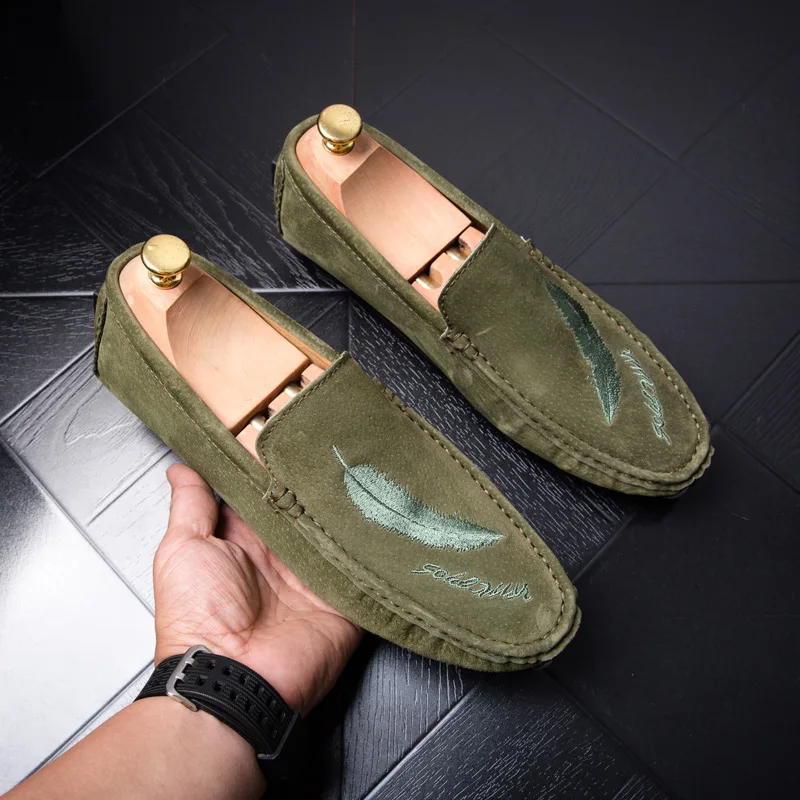 Wandai-A8807-Green Mocassin homme/мужские лоферы; повседневная обувь; модная кожаная обувь для вождения; мужские мокасины; мужские лоферы; Цвет Черный - Цвет: Wandai-A8807-Green