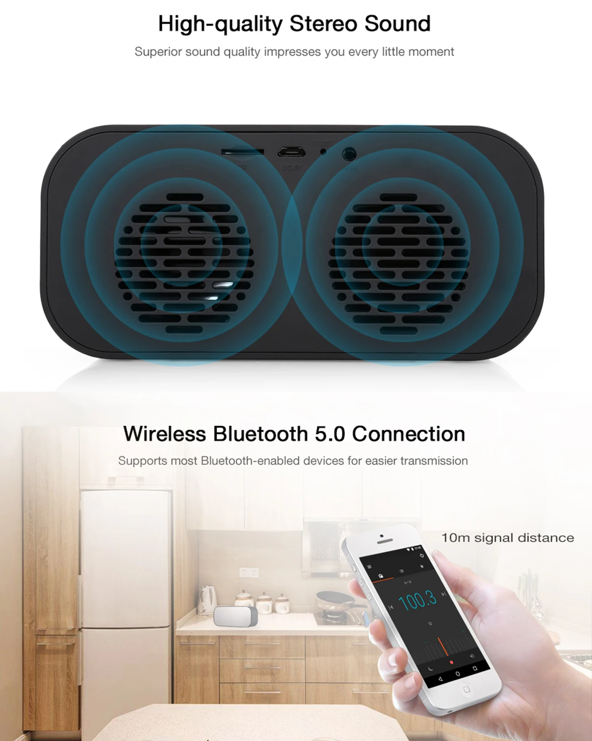 JRGK BT501 Портативный беспроводной Bluetooth динамик с будильником зеркальная Колонка