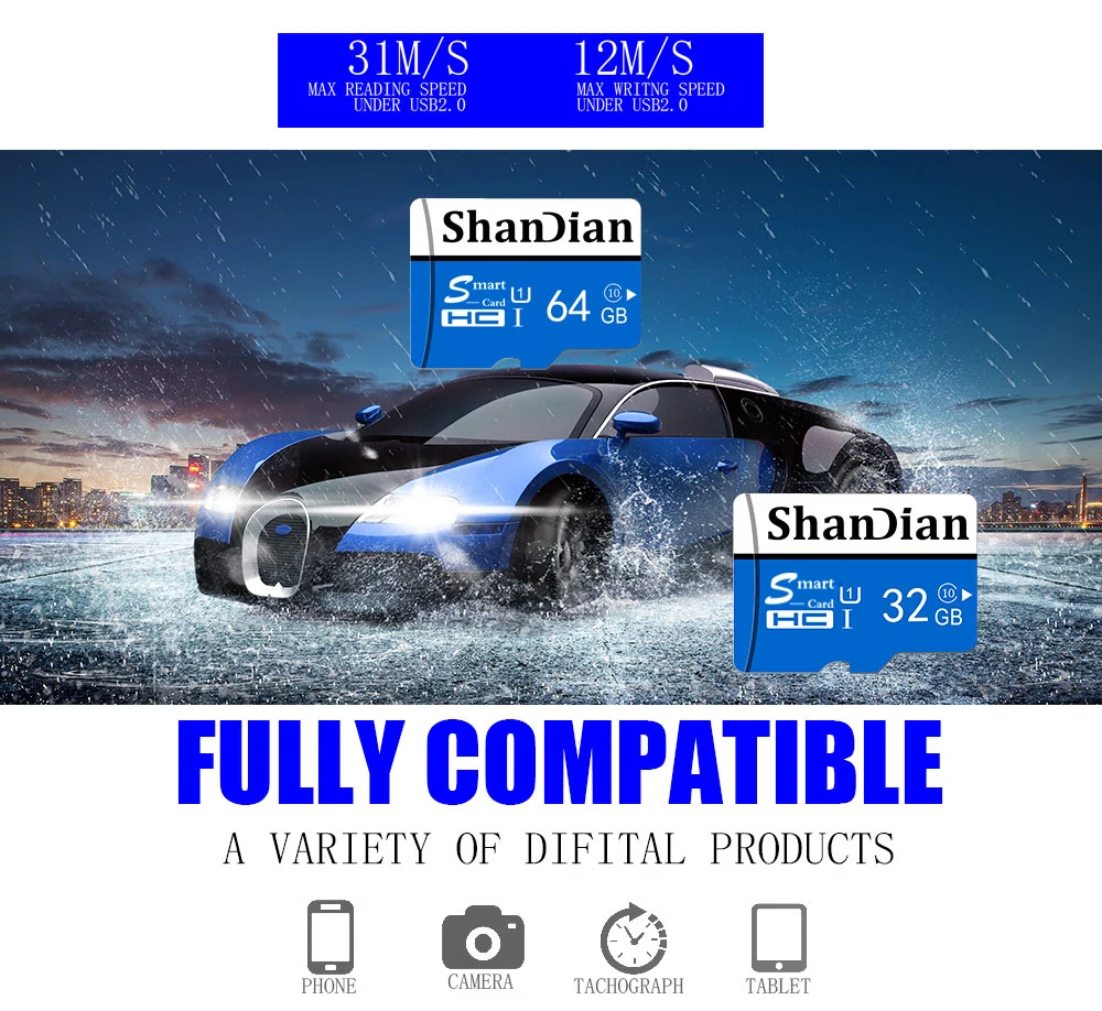 SHANDIAN высокоскоростная карта памяти 32 Гб высокоскоростная карта Micro SD 16 ГБ флеш-карта U диск sdcard 8 ГБ 4 ГБ класс 10 TF карта 64 Гб Micro sd