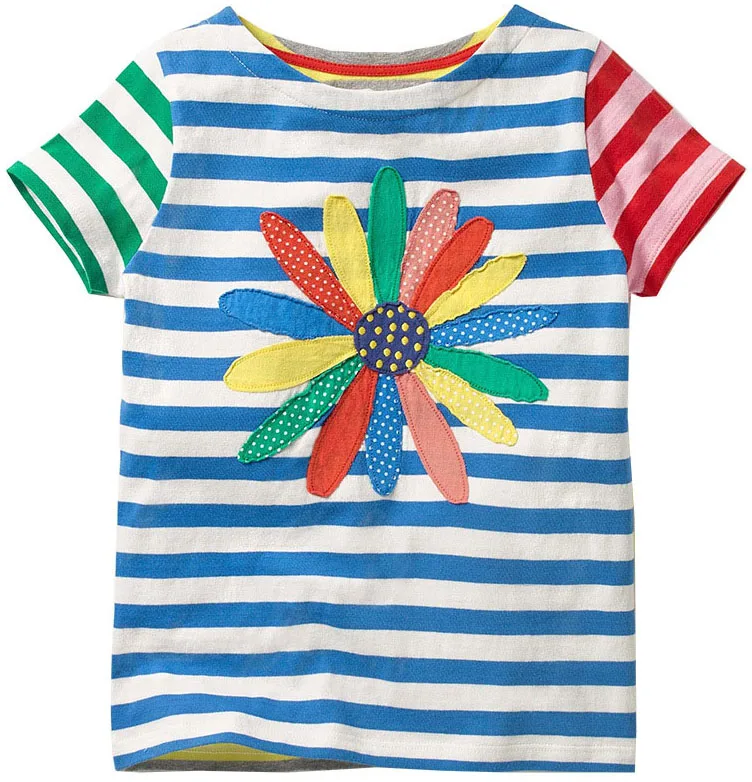Летние детские футболки в полоску с цветочным рисунком для девочек Новая летняя