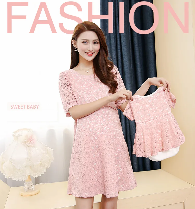 2 шт. летнее кружевное платье для мамы и дочери белое розовое беременных женщин
