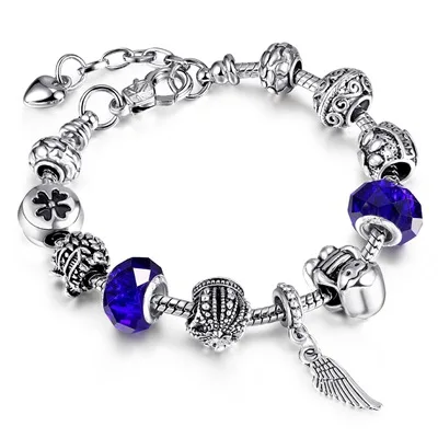 Женский браслет pandora с подвеской из серебра синего фиолетового розового