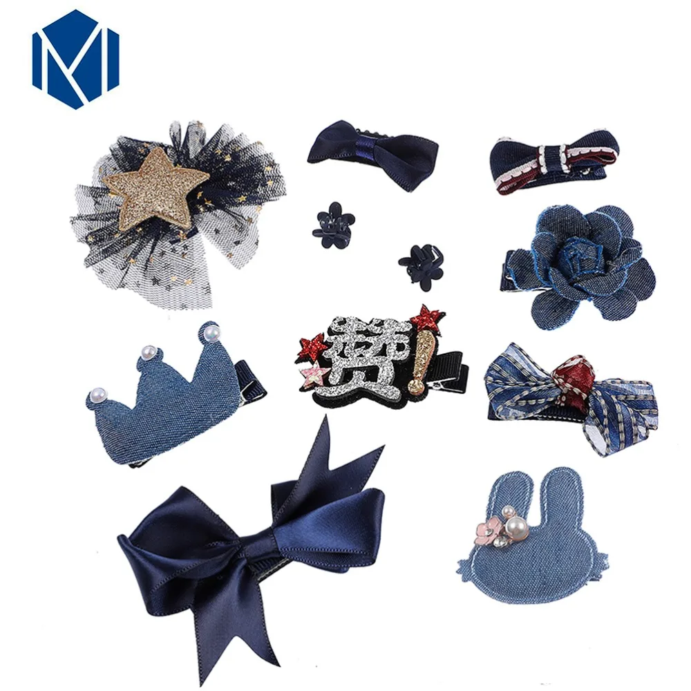 M MISM 1 комплект = 11 шт. заколки для волос с лентой девочек аксессуары милым бантом