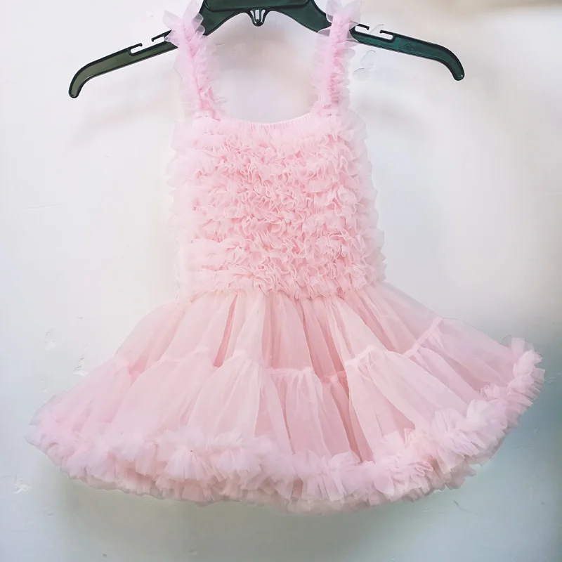 baby pink Платье для маленьких девочек; летняя одежда; бальное платье-пачка принцессы без рукавов на бретелях; эластичное шифоновое платье с фатиновой юбкой; Пышное танцевальное От 1 до 10 лет с оборками - Цвет: baby pink