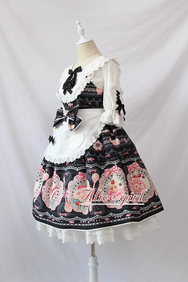 Сладкий пустыня печатных Лолита JSK платье с фартуком Alice Girl~ Ограниченное количество