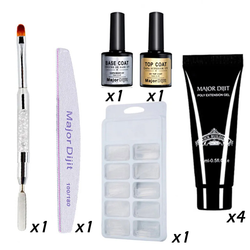 Блеск DIY поли гель Kits15ML прочный 100 шт накладные ногти клип удаление омертвевшей кожи Кисти Набор ногтей гель прозрачный дизайн ногтей камуфляж