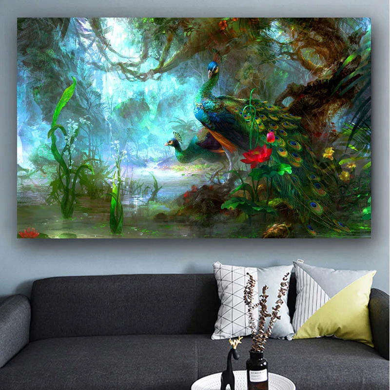 RELIABLI художественные плакаты и принты павлин дерево холст живопись абстрактная