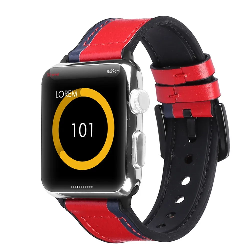 Red Силиконовый ремешок из натуральной кожи ремешок для наручных часов Apple Watch Series 5 4 3 2 1 ремешок для часов Для мужчин/Для женщин заменить Для мужчин t браслет 40/44/38 мм/42 мм - Цвет ремешка: Red