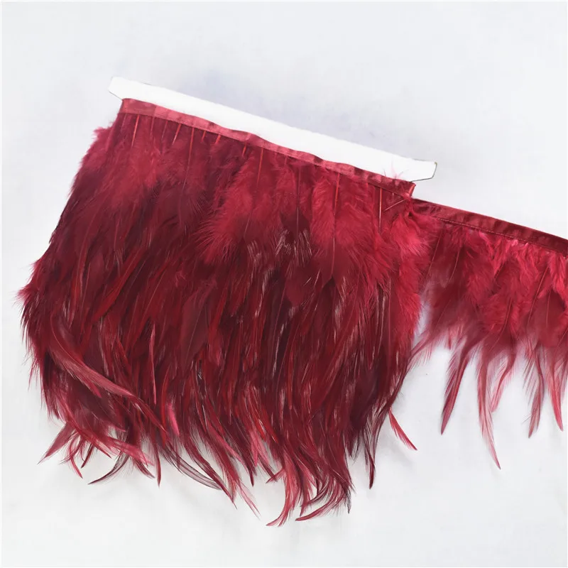 Wine Red 2 м/лот ленты с бахромой и перьями фазана 10-15 см/4-" бордовые перья для рукоделия Одежда Свадебные украшения - Цвет: Wine Red
