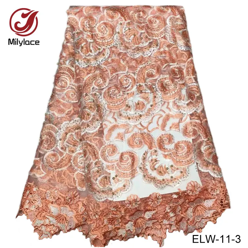 Newest tulle beaded lace fabric wholesale nigerian african embroidery for dress ELW-11 | Дом и сад