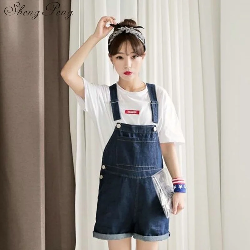 Женский джинсовый комбинезон Летний синий для женщин шорты прямые на бретелях