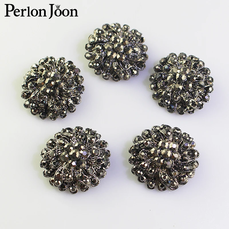 5 шт. 25 мм черный круглый двойной слой цветок Стразы Кнопки черная металлическая