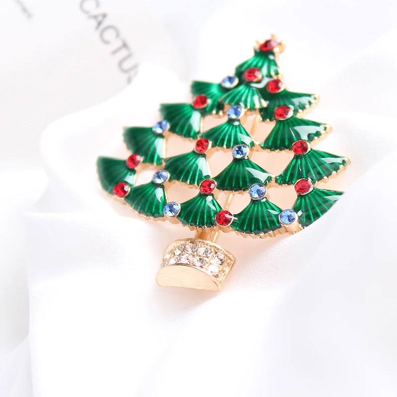 Модная красная брошь в виде рождественской елки Стразы зеленые булавки и броши