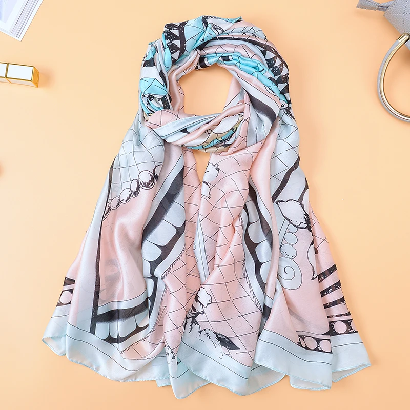 2018 дизайнерские бусы шарфы женский шелковый шарф с принтом для леди клетчатые