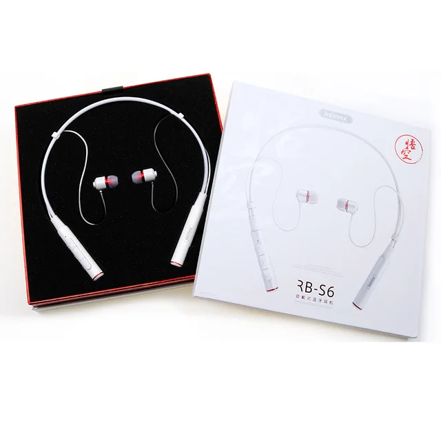 With retail box Remax RB-S6, Спортивная bluetooth-гарнитура с шейным ремешком, беспроводные стерео музыкальные наушники, Bluetooth V4.1, HD микрофон, Несколько соединений для iPhone - Цвет: With retail box