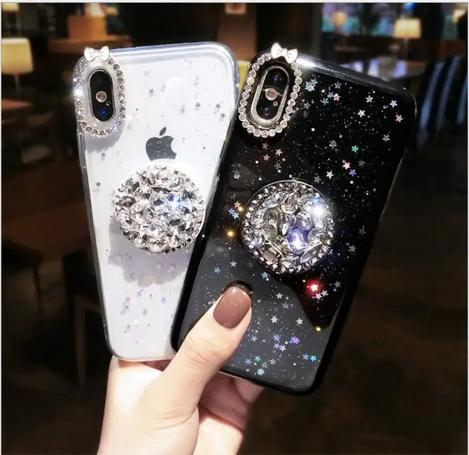 Роскошный модный чехол со стразами для телефона iPhone Xs max 6 7 8 plus Ювелирный Прозрачный мобильный телефон tide