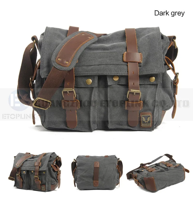 Dark Gray ETOPLINK холщовая винтажная сумка на плечо для DSLR SLR камеры Мужская винтажная холщовая кожаная военная сумка-мессенджер для Canon для Nikon - Цвет: Dark Gray