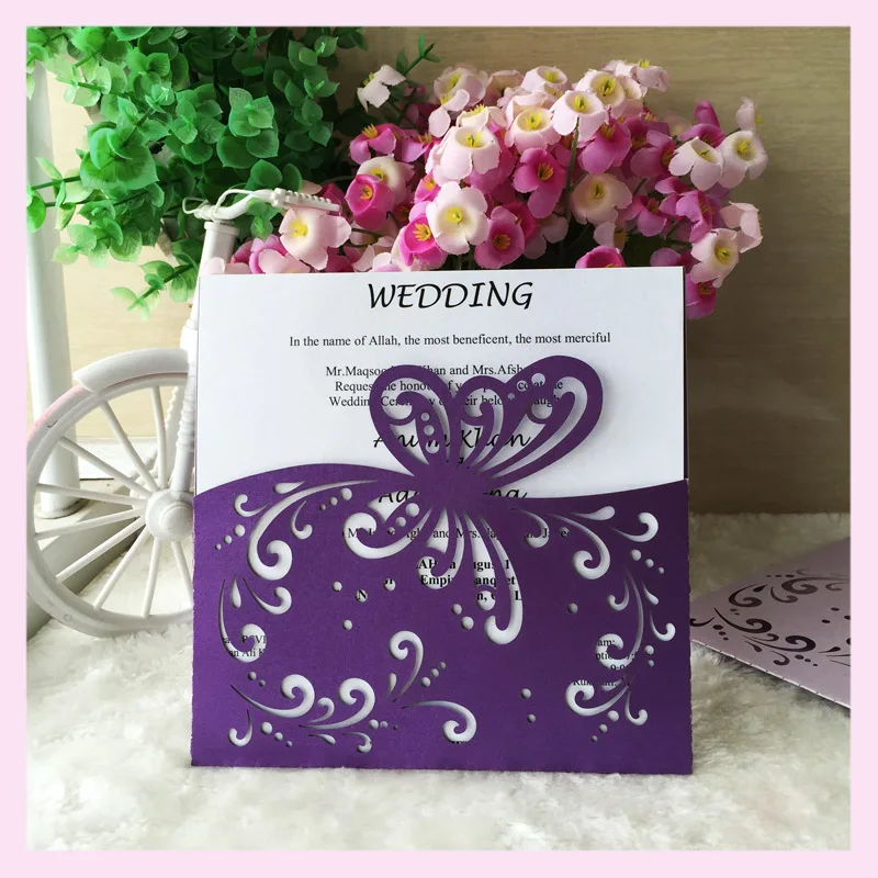 12 шт шаблон красивая бабочка дизайн карты для свадьбы/на заказ фиолетовый цвет |