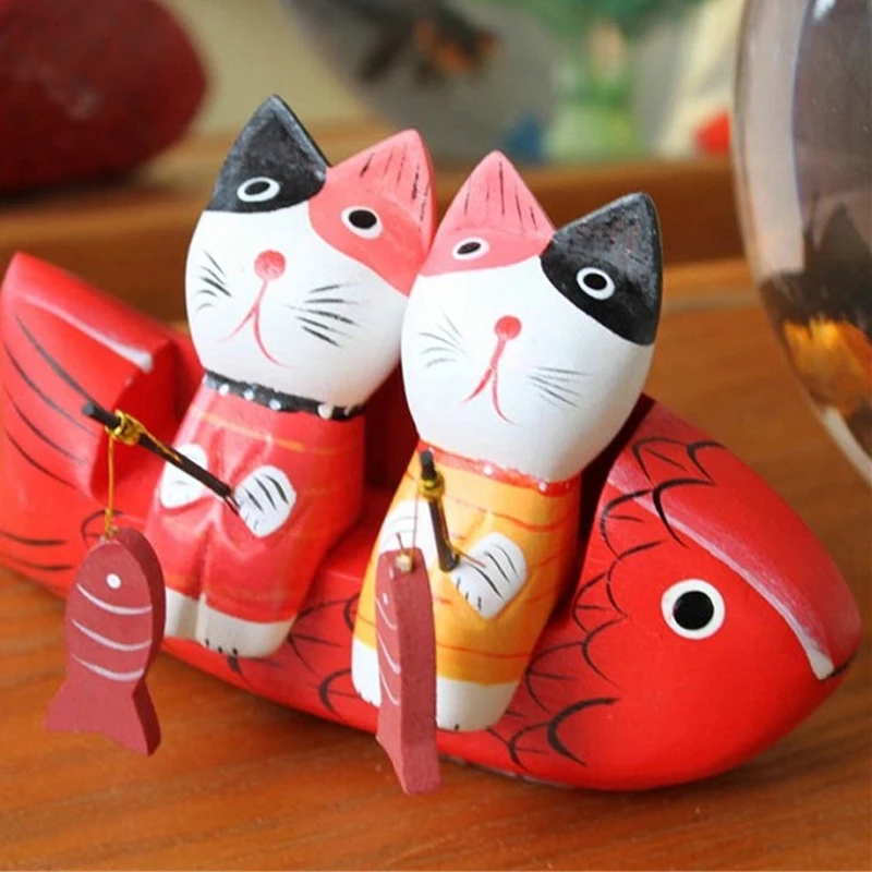 Восхитительный милый котенок рыба деревянные поделки настольные украшения