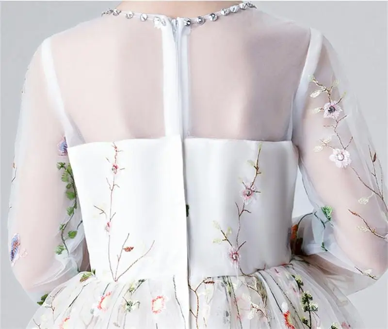 Flower Girls Long Dress for Kids Ball Gown Floral Embroidery Wedding Dresses Princess Birthday 2019 Children Runway | Детская одежда и
