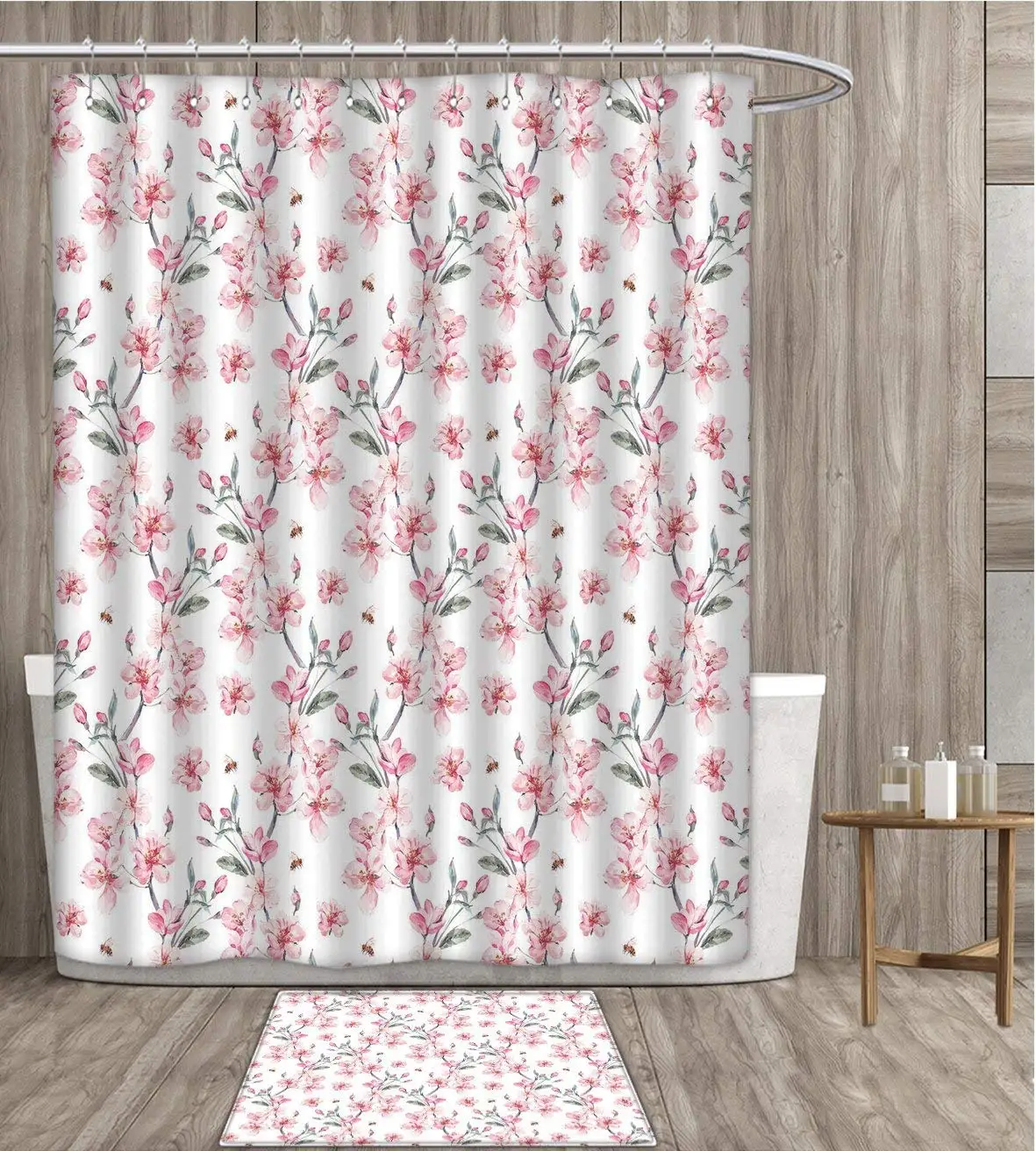 Акварельная занавеска для душа Экологичная винтажная японская садовая Цветущая