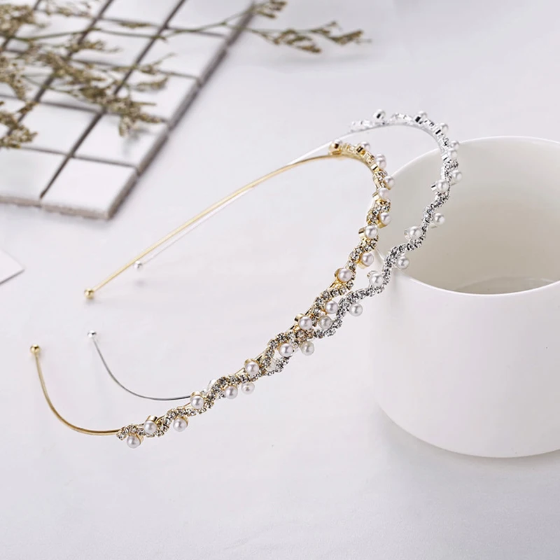 Модный обруч для волос с цирконием и жемчугом аксессуар простой со стразами