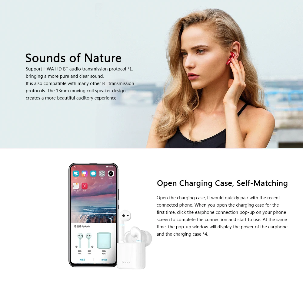 Беспроводные наушники Honor FlyPods Bluetooth 5 0 Hi-Fi с двойным сенсорным управлением