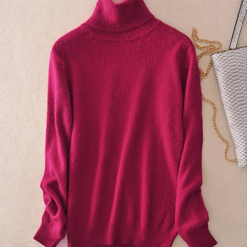 Wine red Женский свитер, кашемировый пуловер, Женская водолазка, зимний женский свитер, вязаный пуловер, Свитера для девушек - Цвет: Wine red