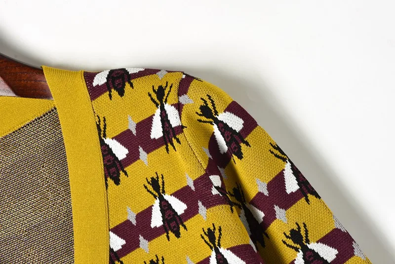 2018 Новый взлетно-посадочной полосы зимний Кардиган Винтаж желтый в полоску пчела